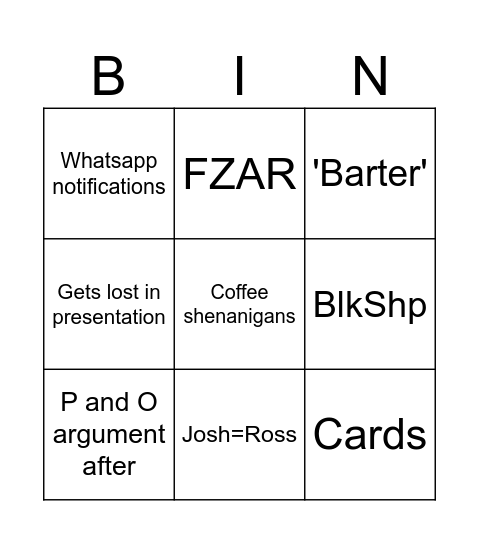 V Bingo Card