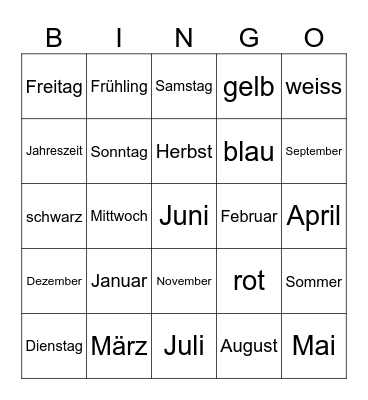 Jahreszeiten einfach Bingo Card