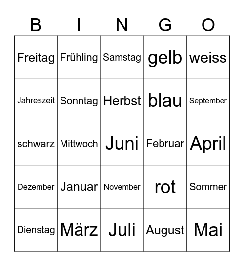 Jahreszeiten einfach Bingo Card