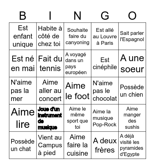 BINGO ! Trouve quelqu'un qui... Bingo Card