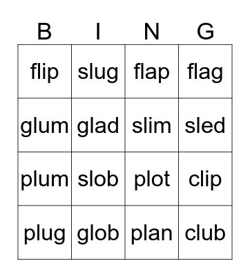 L-Blends Bingo Card
