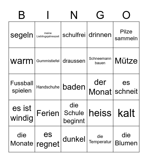 Jahreszeiten 2 Bingo Card