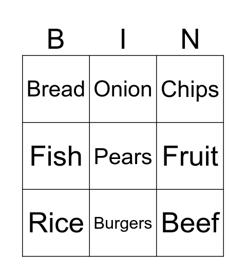 What's your favorite food? Bingo Card