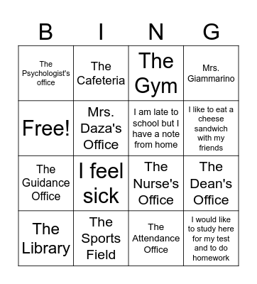 Important Places at LBHS Bingo Card