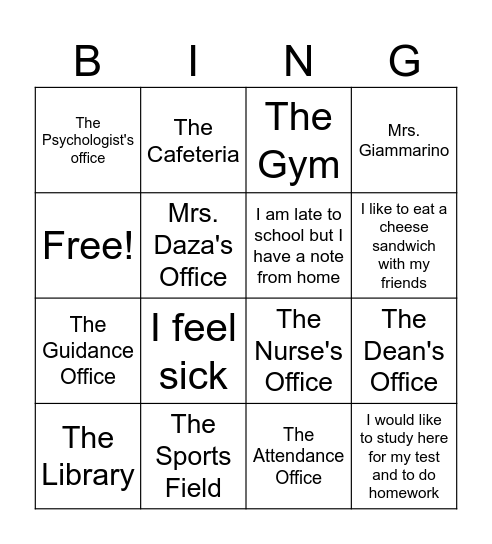 Important Places at LBHS Bingo Card