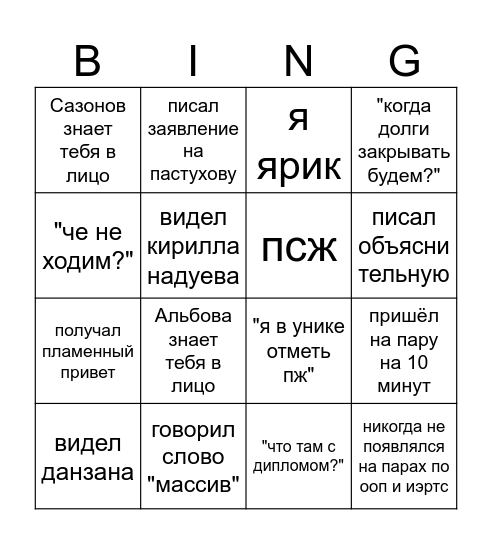 КВБО-06-22 Bingo Card