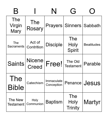 4th Grade CCD Bingo Card