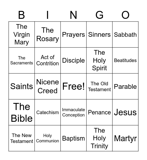 4th Grade CCD Bingo Card