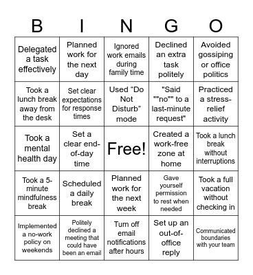 Boundary  Bingo Card