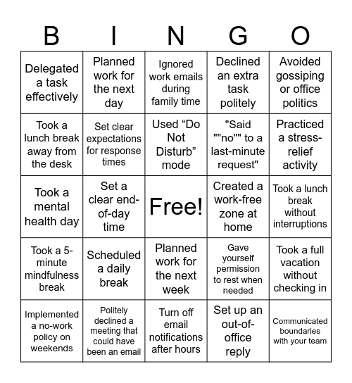 Boundary  Bingo Card