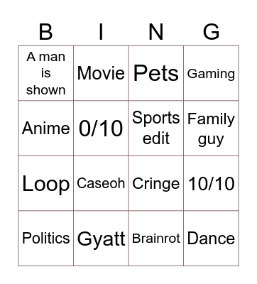 Untitled Bingo Card