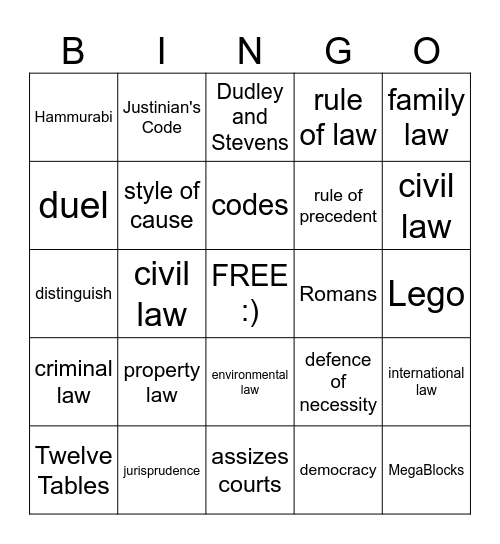 Law - UNIT 1: Topic 1 Bingo Card