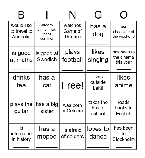 Find someone who... Bingo Card