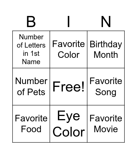 Untitled Bingo Card