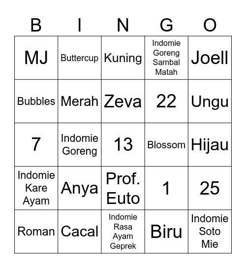 Bingo with Anya Bingo Card