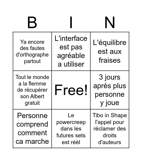 Bingo Problème du Numby Game Bingo Card