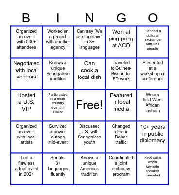 PUBLIC DIPLOMACY SECTION Bingo Card