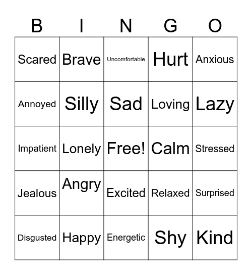 Feelings Bingo Card