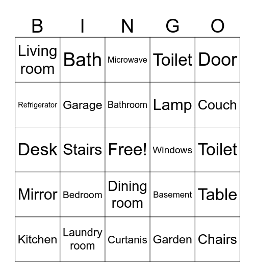 Parts and objects of the house Bingo Card