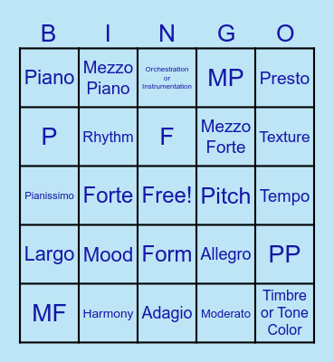 Music Terms Bingo Card
