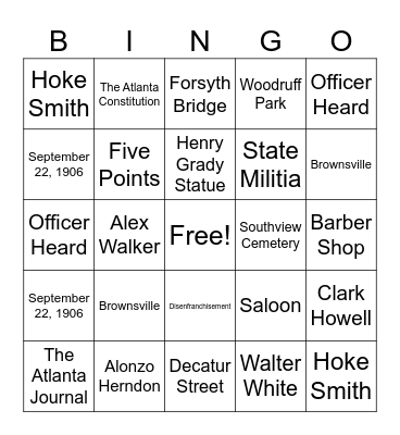NCCHR | 1906 Atlanta Race Massacre Bingo Card