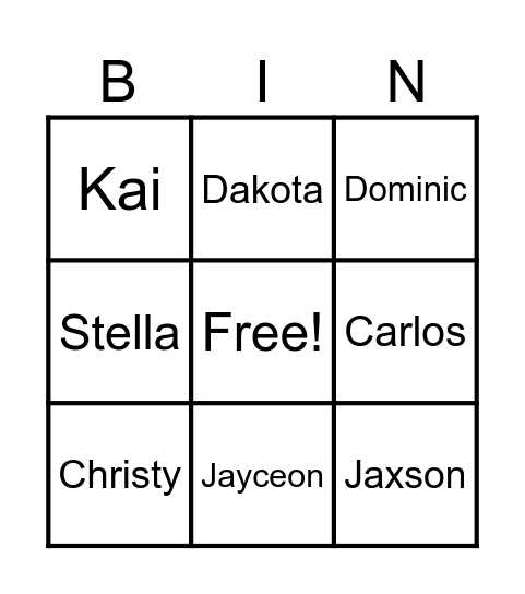 What's Your Name? Bingo Card