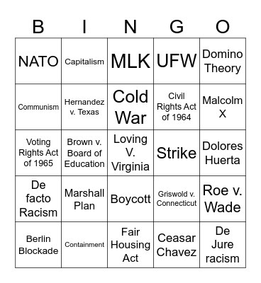 US History 2 Bingo Card