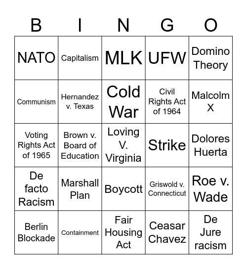 US History 2 Bingo Card