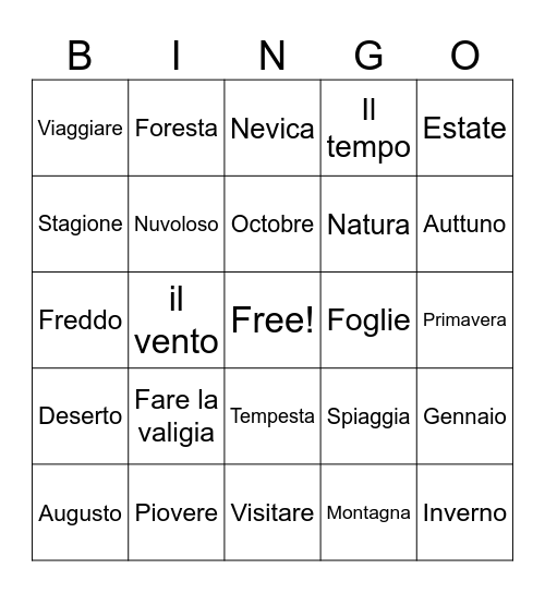 Il nostro mondo Bingo Card