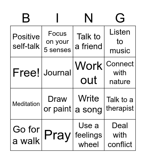 Regulating Emotions Bingo Card