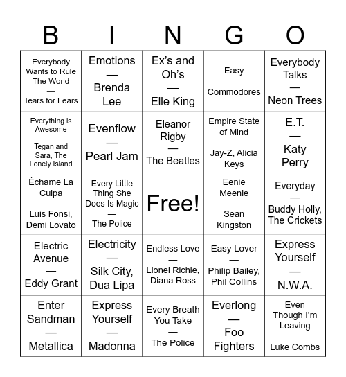 E-Bingo Card