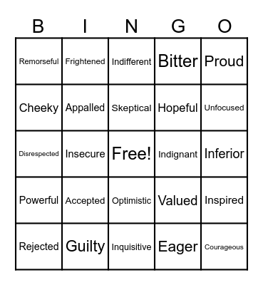 Feelings BINGO Card