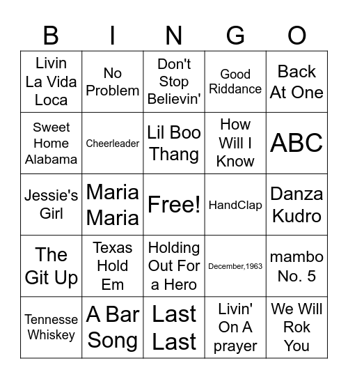 Music Bingo Card