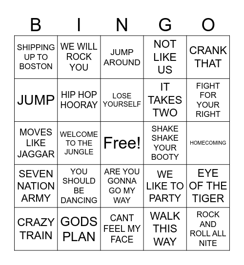 1 STADIUM MUSIC BINGO ELITE PROMOTIONS Bingo Card