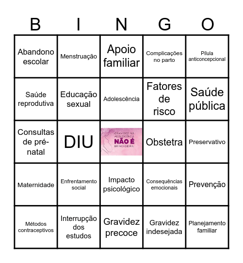 Prevenção de Gravidez na Adolescência Bingo Card