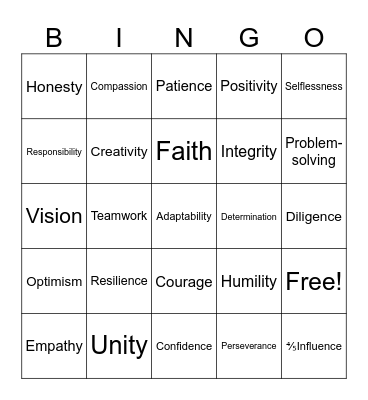 Leadership Qualities Bingo Card