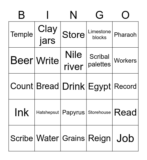 Ancient Egypt Scribe Words Bingo Card