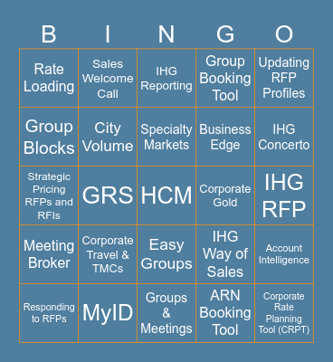 Hotel Sales Support Bingo Card