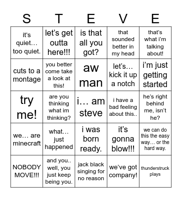 Minecraft Movie Bingo Card