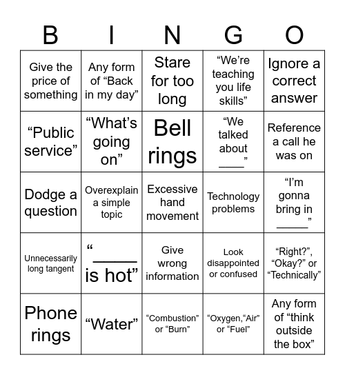 Fire EMS Bingo Card