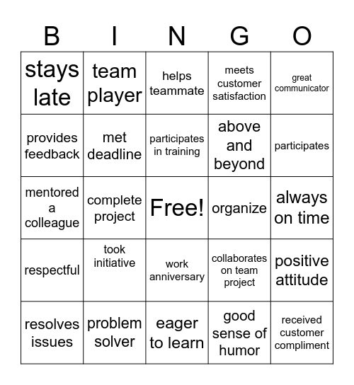 BMV Employee Appreciation Day Bingo Card