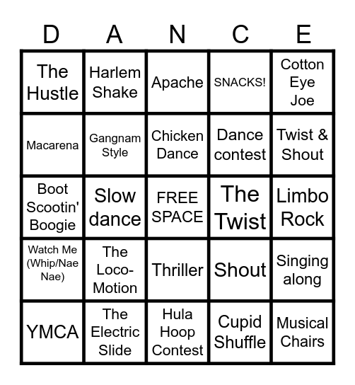 DANCE DANCE DANCE Bingo Card