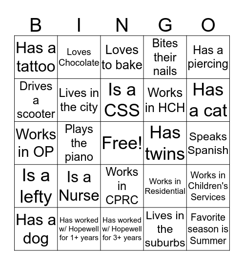 Hopewell Picnic 2016 BINGO Ice Breaker Bingo Card