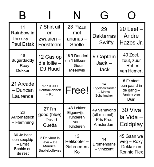Muziek Bingo Card