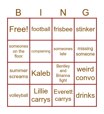 PE  Bingo Card