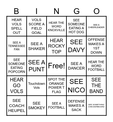 Smokey's Spirit Squad Bingo Card