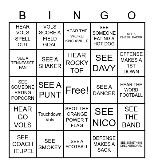 Smokey's Spirit Squad Bingo Card