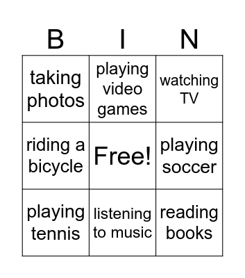 Free Time Activities Bingo Card