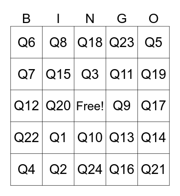 Grandma's House Bingo Card