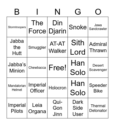 Star Wars Bingo Card